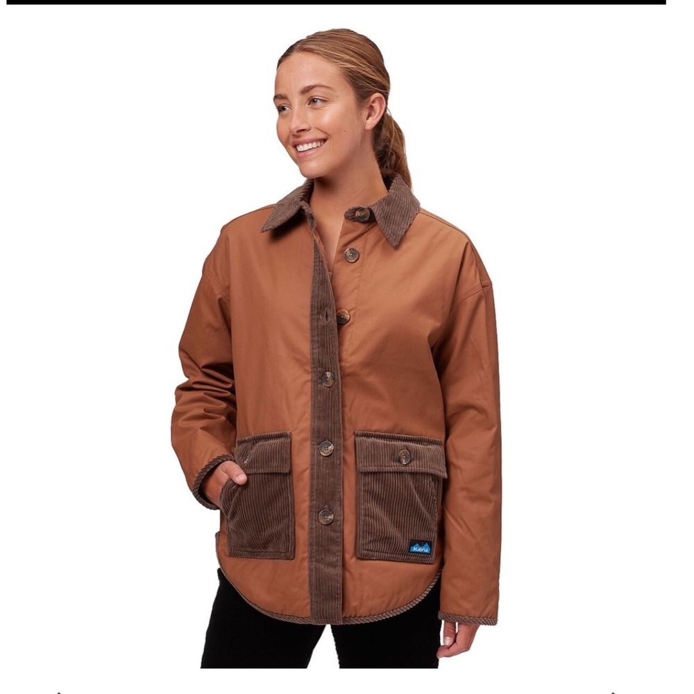 KAVU Bowen Bay Jacket Womens Small Brown Corduroy Trim Canvas Chore Coat Quilted